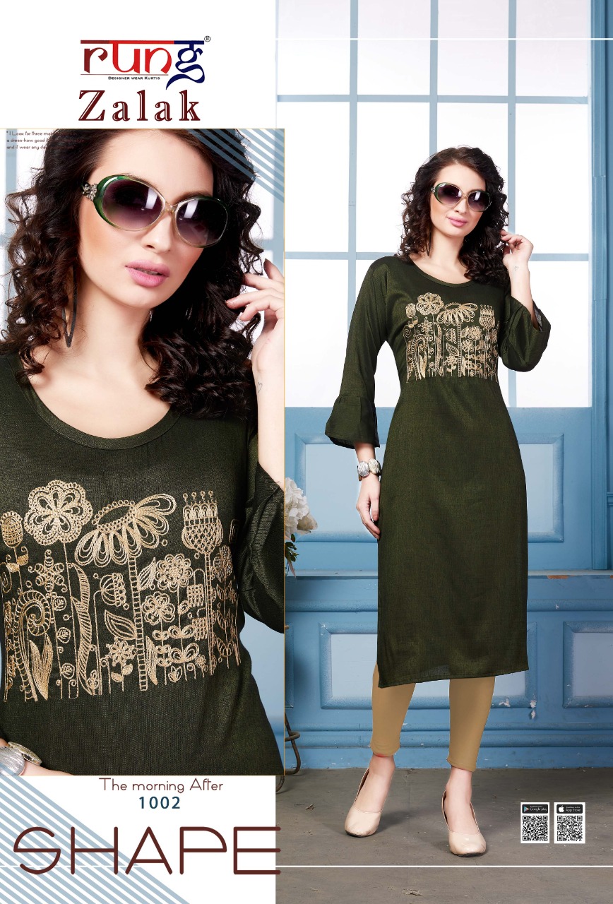 ZALAK BY RUNG RAYON EMBROIDERY FORMAL WEAR KURTI SELLER