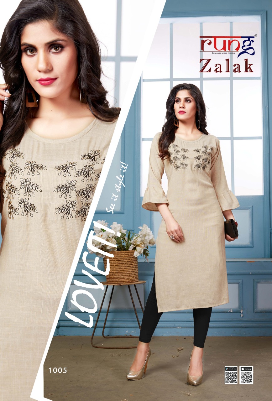 ZALAK BY RUNG RAYON EMBROIDERY FORMAL WEAR KURTI SELLER