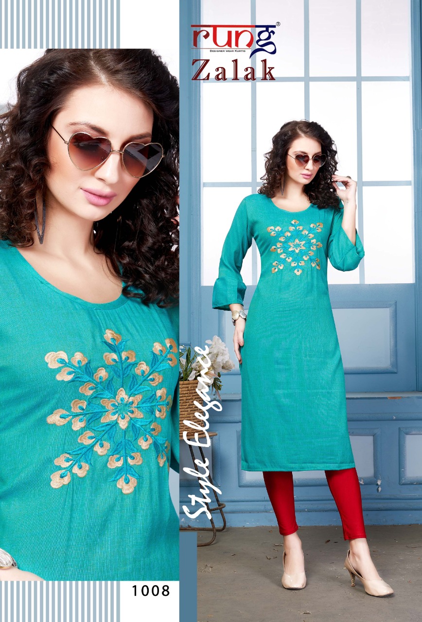 ZALAK BY RUNG RAYON EMBROIDERY FORMAL WEAR KURTI SELLER