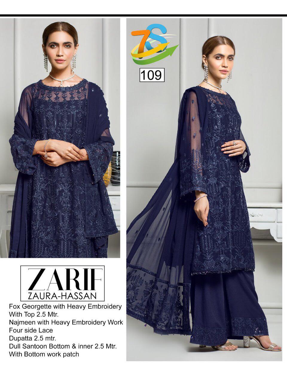 ZAURA HASSAN LAUNCHING ZARIF VOL 1 GEORGETTE EMBROIDERED SEMI STICH PAKISTANI SUIT