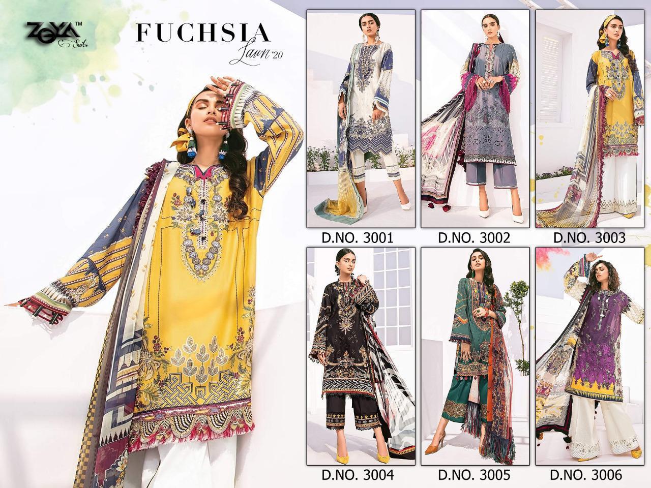 ZOYA FUCHSIA LAWN 20 COTTON PRINTED PATCH WORK PAKISTANI SUITS WHOLESALER