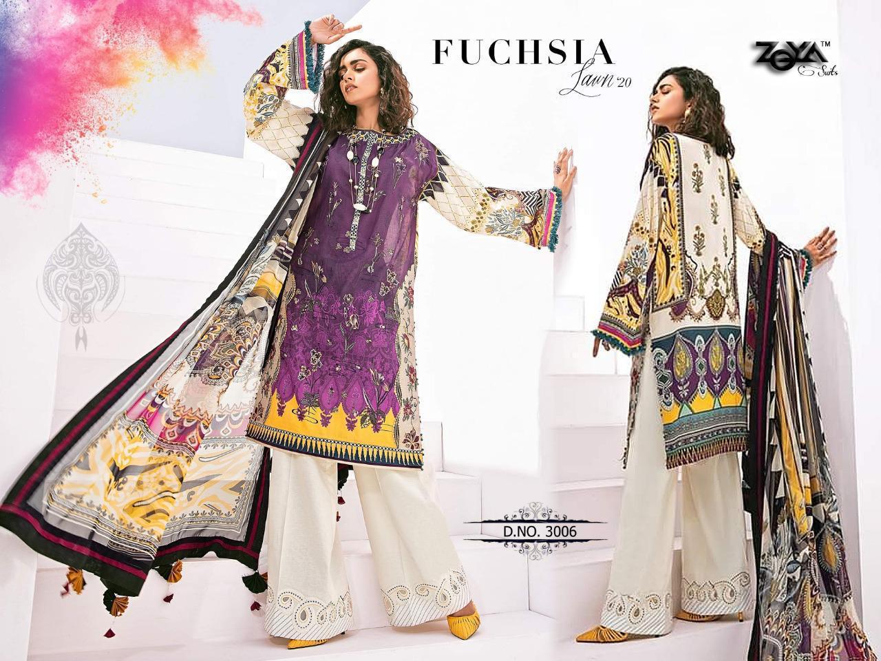 ZOYA FUCHSIA LAWN 20 COTTON PRINTED PATCH WORK PAKISTANI SUITS WHOLESALER