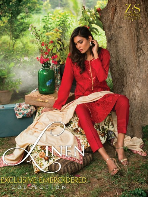 ZS Linen Embroidered Branded Pakistani Salwar Suits