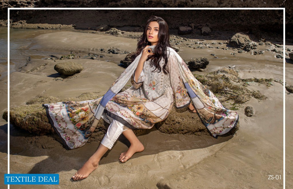 ZS Ravishing lawn embroidered suits with chiffon dupatta