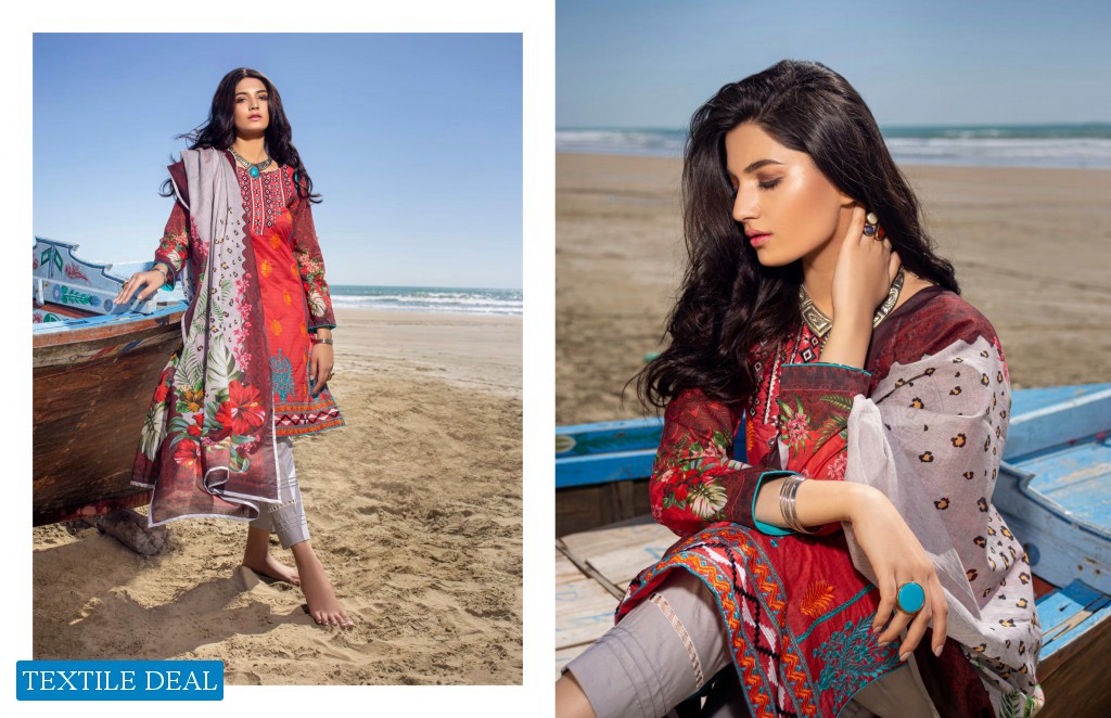 ZS Ravishing lawn embroidered suits with chiffon dupatta