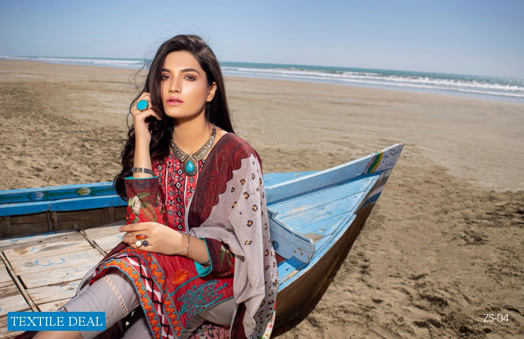 ZS Ravishing lawn embroidered suits with chiffon dupatta